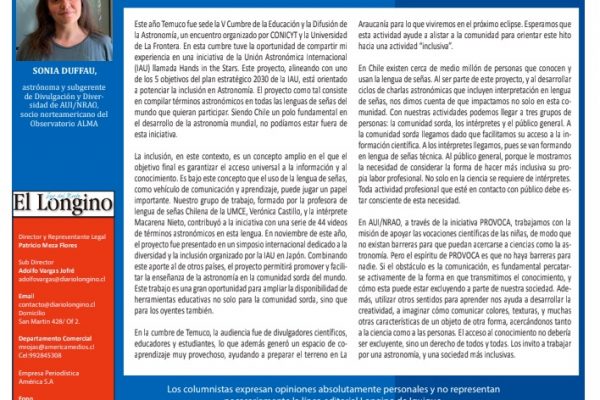 El Longino de Iquique: «Por una astronomía más inclusiva»