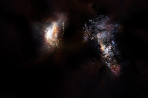 Detectan galaxias primordiales masivas nadando en vasto océano de materia oscura