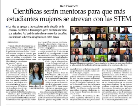 El Mercurio destaca iniciativa Red de Mentoras PROVOCA