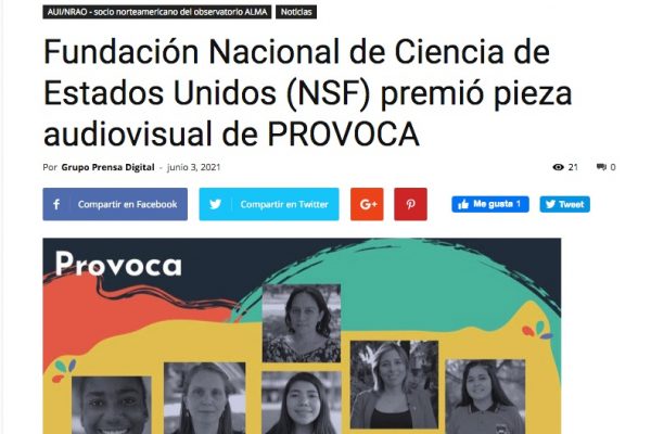 Tecnoeducación destacó reconocimiento otorgado por NSF a video PROVOCA