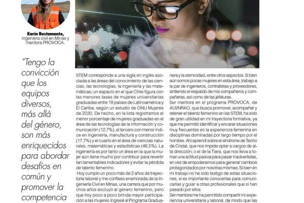 La mentora Karín Bustamante es destacada en revista minera