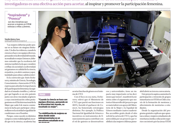 Diario Concepción destaca la iniciativa PROVOCA en el Día Internacional de la Mujer
